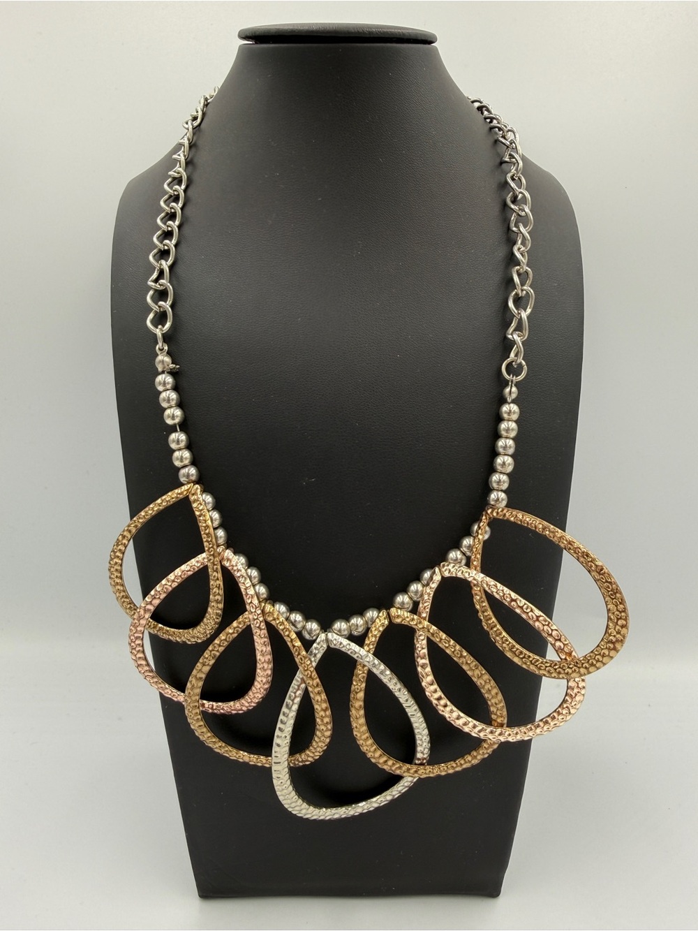 Tri-Tone Statement Teardrop Necklace